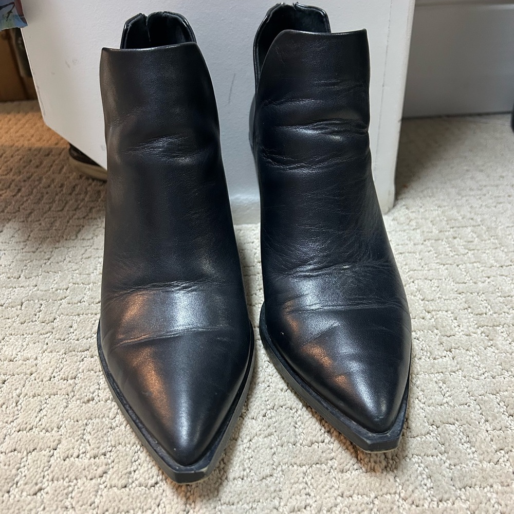 Vince Camuto Women’s Pointed Toe Black Leather Ankle Boots
